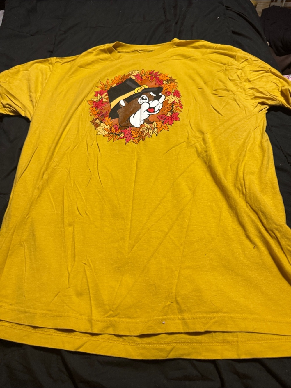 Buccees Yellow Fall Graphic Tee with Pilgrim Beaver